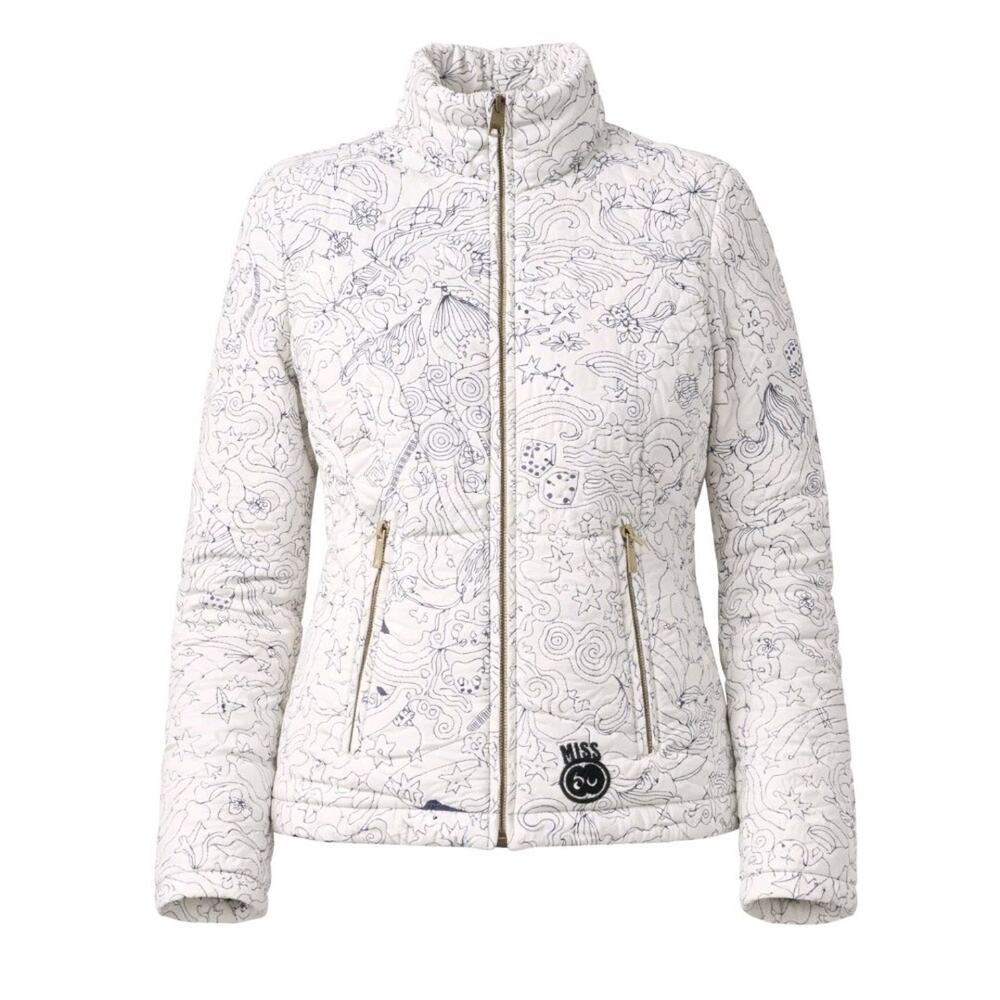 Miss Sixty Y2K Embroidered Puffer Jacket Rare Graphic Doodle Stitch White...